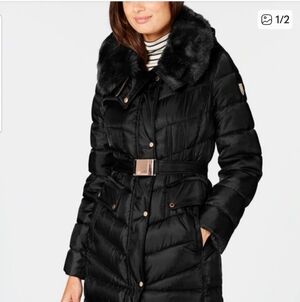 Vince Camuto Black Puffer Coat with Faux Fur Collar